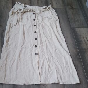 Lulu's Cream Button-Front A-Line Midi Skirt with Tie Waist NWOT